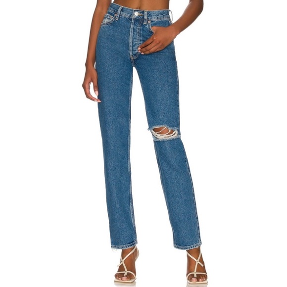 Free People Denim - Free People The Lasso Jeans High Rise Straight Leg Distressed Jeans
